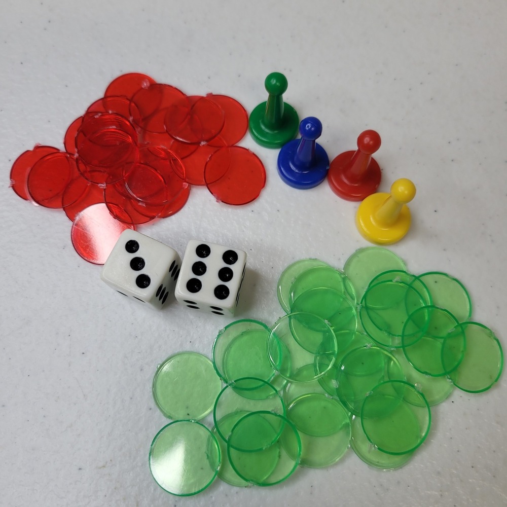 Opoly Replacement Parts Dice Pawns Translucent Red Green‎ Chips Game Pieces